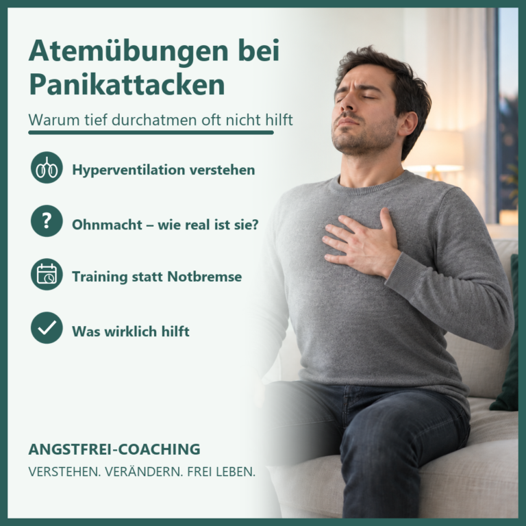 Titelbild Atemübungen bei Panikattacken: Mann legt die Hand auf die Brust und atmet mit geschlossenen Augen tief ein – warum tief durchatmen oft nicht hilft