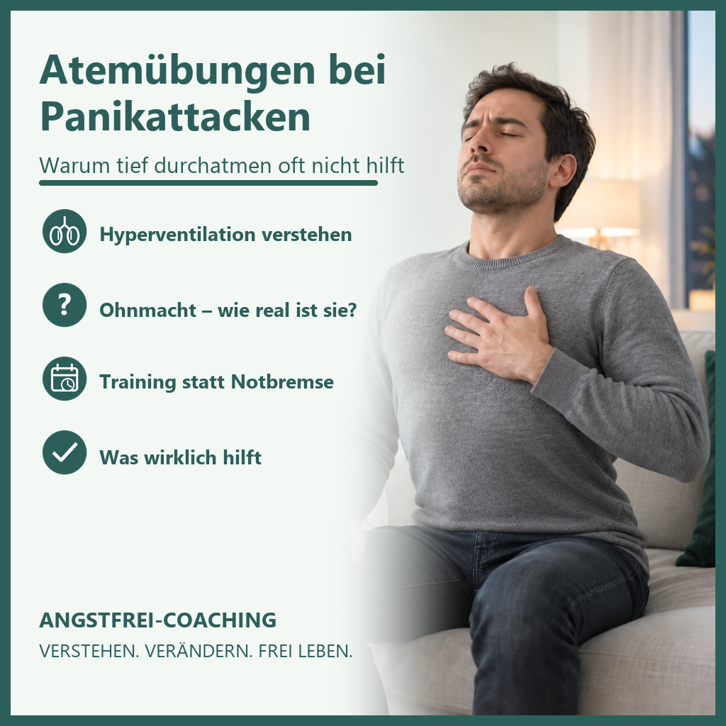 Titelbild Atemübungen bei Panikattacken: Mann legt die Hand auf die Brust und atmet mit geschlossenen Augen tief ein – warum tief durchatmen oft nicht hilft
